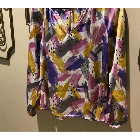 NWT Emily Wonder Medium Purple, Gold and Grey V-Neckline Blouse - Picture 2 of 7